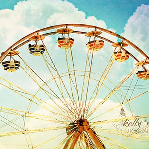 Ferris Wheel Photograph- Carnival Ride Photo, Fair Photography, Colorful Wall Decor, Nursery Decor, Kid Room Decor, Large Ferris Wheel Print