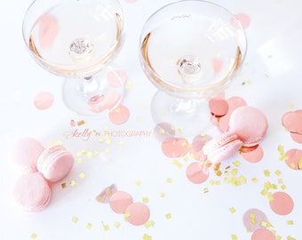 Champagne Art Print - Pink Champagne- Macarons- Photograph of Champagne- Party Photo- Celebration Photo- Wedding- Engagement- Love- Pink Art