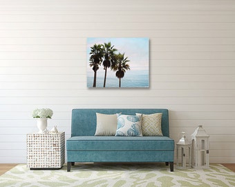 Ocean Photography Canvas Print- Ocean palm tree photo, blue ombre, Palm Trees, CA coastal photography, canvas wall art, "Laguna Palms"