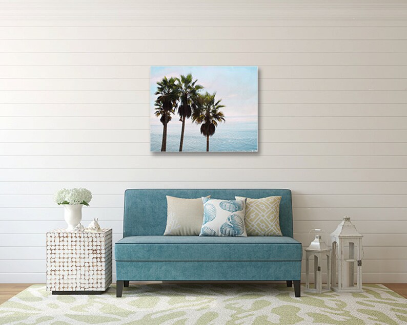 Ocean Photography Canvas Print Ocean Palm Tree Photo, Blue Ombre, Palm ...