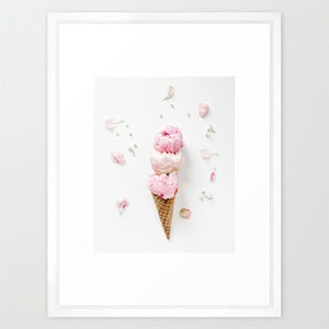 Flower Still Life Pink Peony Photograph, Whimsical Flower Art, Flower Ice Cream Cone Print, Triple Scoop Pink Flower Cone, Kitchen Decor, image 2