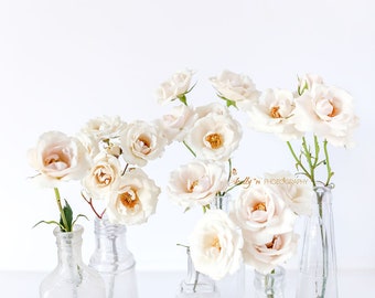 NEW! Flower Photography- White Roses Photo, Floral Still Life, White Decor, Floral Wall Art, Farmhouse Decor, Cottage Decor, Feminine Decor