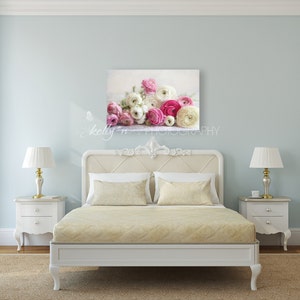 Flower Canvas Print- Flower Photography, Pink White Ranunculus Canvas Wrap, Floral Photography Canvas Print, Canvas Wall Art, Bedroom Decor
