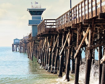 Seal Beach Pier- Beach Photography- Ocean Landscape Photo- SoCal Pier- Coastal Decor- Pacific Blues- 8x12 Fine Art Print