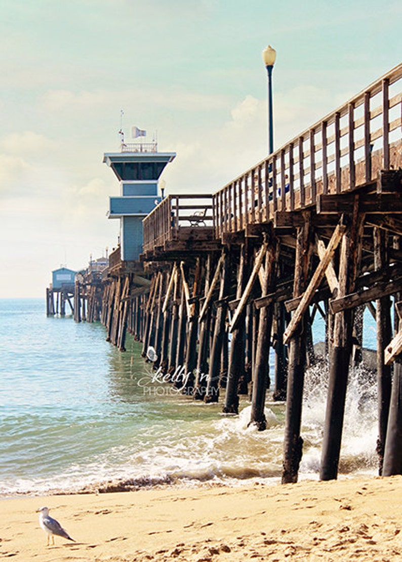 Seal Beach Pier Beach Photography Ocean Landscape Photo SoCal Pier Coastal Decor Pacific Blues 8x12 Fine Art Print image 1