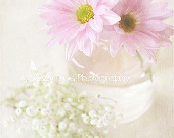 Flower Photography, Pink Daisy Still Life Photo, Dreamy Soft Pink and White Floral Art, Home Decor, "LP Pink Daisies" 8x10 Fine Art Print