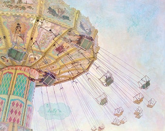Altalene-Fiera d'estate fotografia, Carnival Ride foto, dei bambini, decorazione della scuola materna, Fiera altalene, colori pastello, Whimsical stampa, camera dei bambini