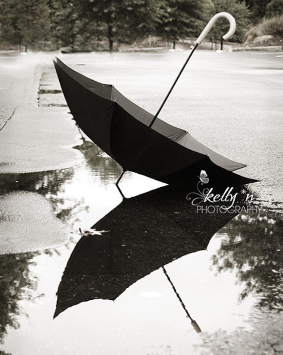 Black and White Photography Black Umbrella Photograph Water Etsy