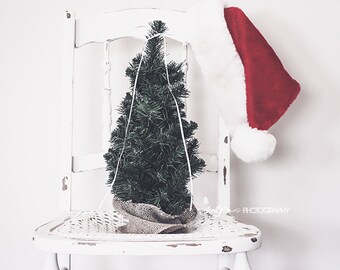Christmas Photography- Still Life Photo, Christmas Decor, Country Christmas Art, Santa Hat Holiday Print, Christmas Farmhouse Decor