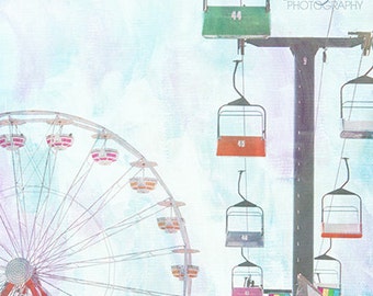 Fair Photography, Ferris Wheel, Sky Ride, Carnival Photography, Fair Rides Photo, Nursery Decor, Colorful, Kids, Whimsical Fine Art Print