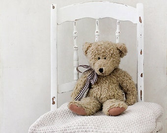 Teddy Bear Photography, Nursery Decor, Childs Room, Baby Room, Kids Room, Neutral Decor, Nursery Wall Art, Brown Beige White, 8x12 Print