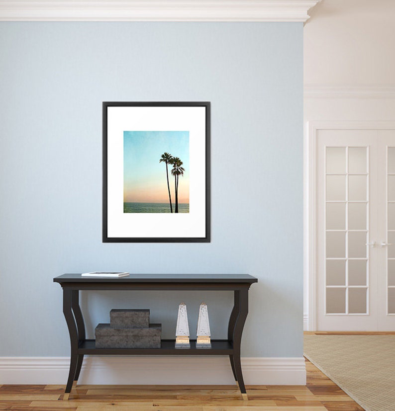 Palm Tree Photograph Laguna Beach Sunset Photo, Summer Beach Photograph, Aqua Orange, Coastal Art, Beach Decor, Tropical Palm Trees Print image 3