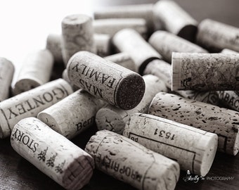 Corks Photograph- Wine Corks Photo, Wine Photography, Black and White Print, Still Life Photo, Kitchen Dining Wall Decor, Modern Bar Decor