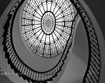 Staircase Photography, Spiral Staircase Print, Black and White Photograph, Abstract Wall Art, Architecture Print, Home Decor, Hotel Decor