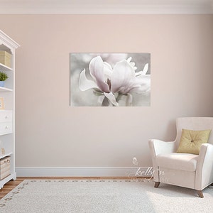 Flower Photography Canvas Gallery Wrap- Magnolia Flower Canvas Print, Soft Pink Magnolia Flower Photo, Pink Grey Wall Art, Large Canvas Art