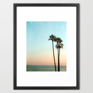 Palm Tree Photograph Laguna Beach Sunset Photo, Summer Beach Photograph, Aqua Orange, Coastal Art, Beach Decor, Tropical Palm Trees Print image 2