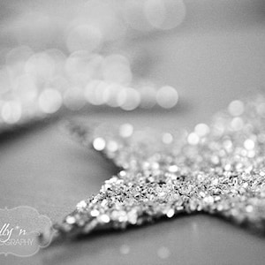 Black and White Photography- Glitter Stars Photograph, Sparkle Stars Print, Black White Grey Art, Black and White Star Print, Star Wall Art