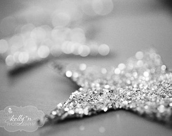 Black and White Photography- Glitter Stars Photograph, Sparkle Stars Print, Black White Grey Art, Black and White Star Print, Star Wall Art