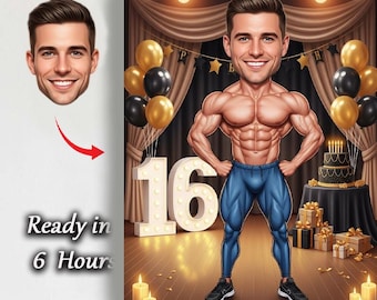 Custom caricature for 16th birthday, 16th anniversary, caricature drawing,greeting card, birthday card, birthday invitation,anniversary card