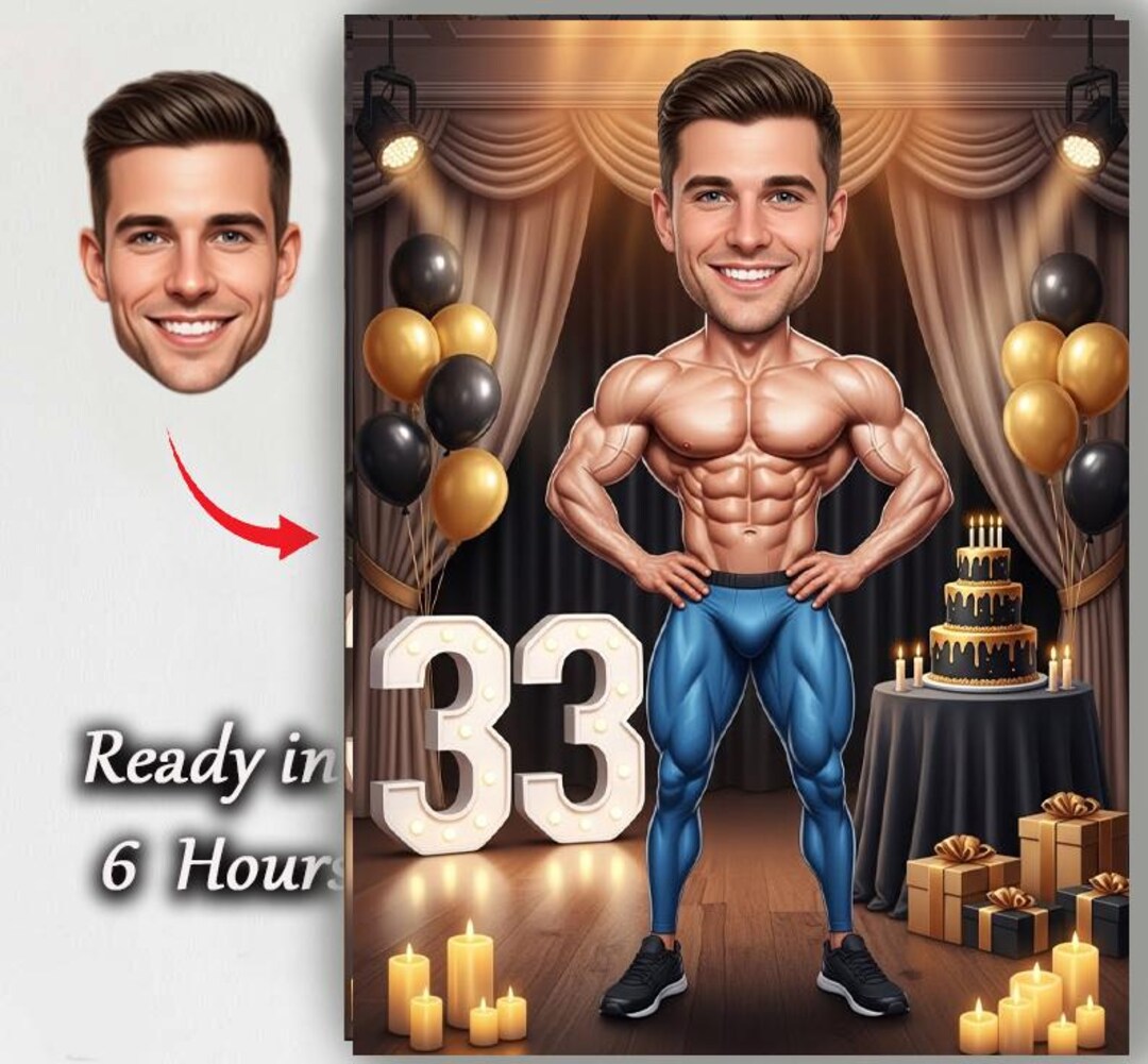 Custom 33th Birthday Man Cartoon Portrait | Personalized Caricature ...
