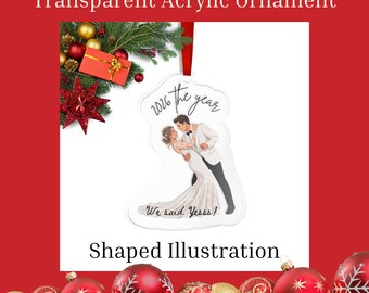 Engagement Ornament, Bride Groom Keepsake Christmas present, Gift for 2026 Newlywed Couple, Shaped Acrylic Transparent Ornament