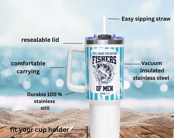 40oz Stainless Steel Tumbler – "Fishers of Men" Mark 1:17 Christian Design