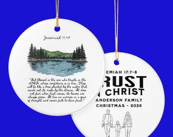 Personalized Ceramic Ornament, Lake Scene, Jeremiah 17:7-8, Family Christmas Keepsake