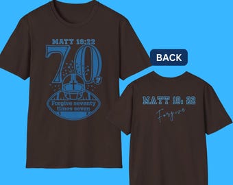 football t shirt with number, Biblical Verse Matt 18:22 Tee, Christian gift for him, number 70 t shirt, front and back design