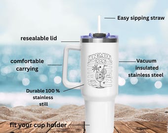 40oz Honeymoon 2026 Tumbler, Tropical Cocktail Design, Stainless Steel Travel Mug