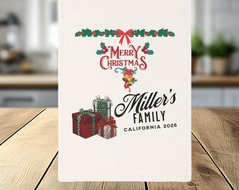 Personalized Christmas Tea Towel, Organic Cotton, Holiday Kitchen Decor (Mrs. Miller), Homewarming Gift