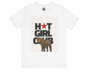 Hot Girl Club Leopard Graphic Tee | Retro Star Text, Animal Print