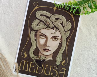 Gothic Medusa Art Print, Canvas Textured Wall Decor, Original Mythology Illustration