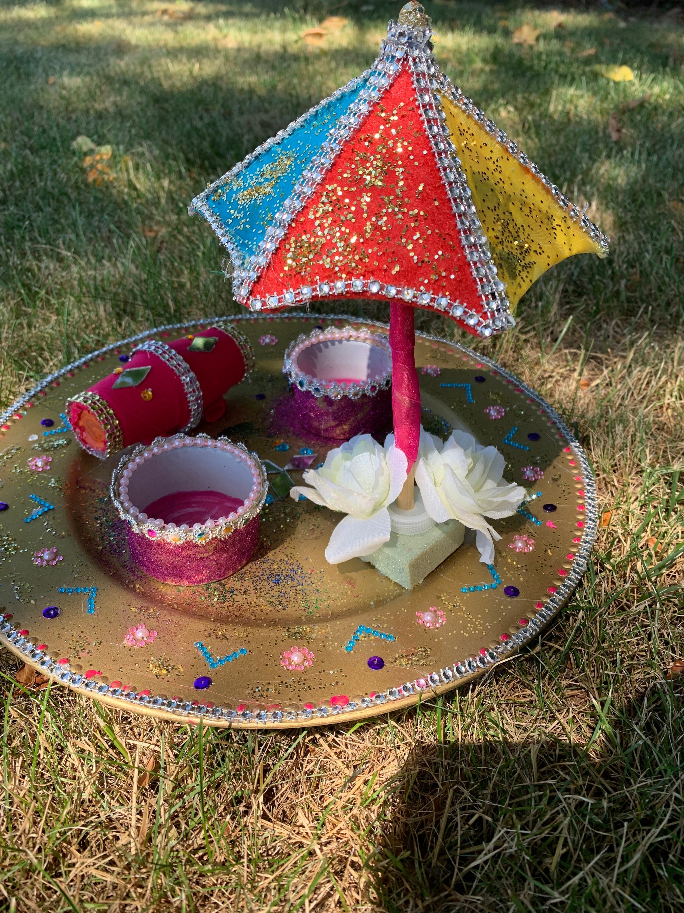 Pakistani Antique Mehndi Thaal Mehndi Plate Tea Lights Mehndi Tray Matki Hamper 