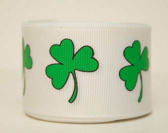 Shamrock Print Extra Wide 7/8 in Grosgrain Ribbon - 1yd