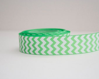 Grass Green Chevron Print 7/8in Grosgrain Ribbon - 1yd