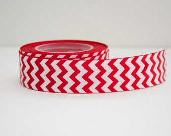 Red Chevron Print 7/8in Grosgrain Ribbon - 1yd