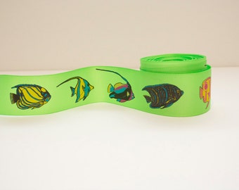 Tropical Fish Print Extra Wide 1.5in Grosgrain Ribbon - 1 yd.