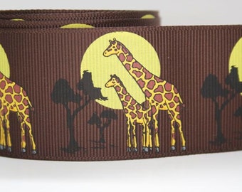 Giraffe Print Extra Wide 1.5in Brown Grosgrain Ribbon - 1yd