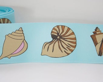 Shell Print Aqua Grosgrain Ribbon