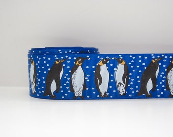 Penguin Print Extra Wide 1.5in Blue Grosgrain Ribbon - 1yd