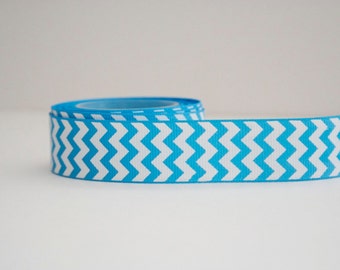 Bright Blue Chevron Print 7/8in Grosgrain Ribbon - 1yd