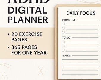 ADHD Digital Planner | Daily Focus Template | Minimalist Productivity Printable | A4 A5 Letter | Instant Download