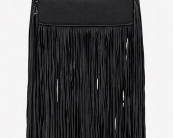 Handmade Leather Fringe Handbag, Boho Tassel Clutch, Western Style Statement Bag