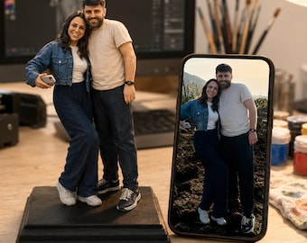 Figura fotográfica personalizada / Estatua 3D pintada a mano con retrato de pareja, familia o mascota.