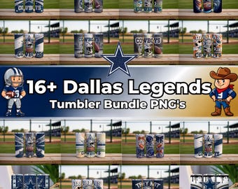 Dallas Cowboys 20oz Tumbler Wrap PNG Bundle | 16+ Football Game Day Sublimation Designs | Digital Download