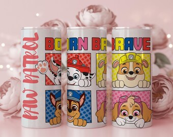 Envoltura para vaso de cachorro de dibujos animados, diseño PNG / Arte de aventura canina para niños / Diseño de sublimación sin costuras de 20 oz
