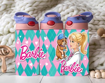 Barbie 12oz Tumbler Wrap PNG | Vet Girl Puppy Kids Wine Cup | Digital Download
