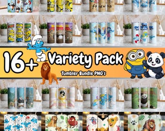 Kung Fu Panda Minions Smurfs 20oz Tumbler Wrap PNG Bundle | 16+ Cartoon Variety Sublimation Designs | Digital Download