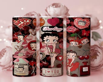 Cherry Pinup Girl 20oz Tumbler Wrap PNG | Retro Cartoon Skinny Tumbler Sublimation Design | Digital Download