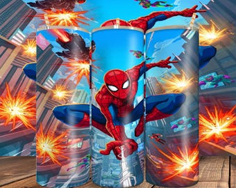Web Hero 20oz Tumbler Wrap PNG | Comic Superhero City Battle Action Skinny Tumbler Sublimation Design | Digital Download